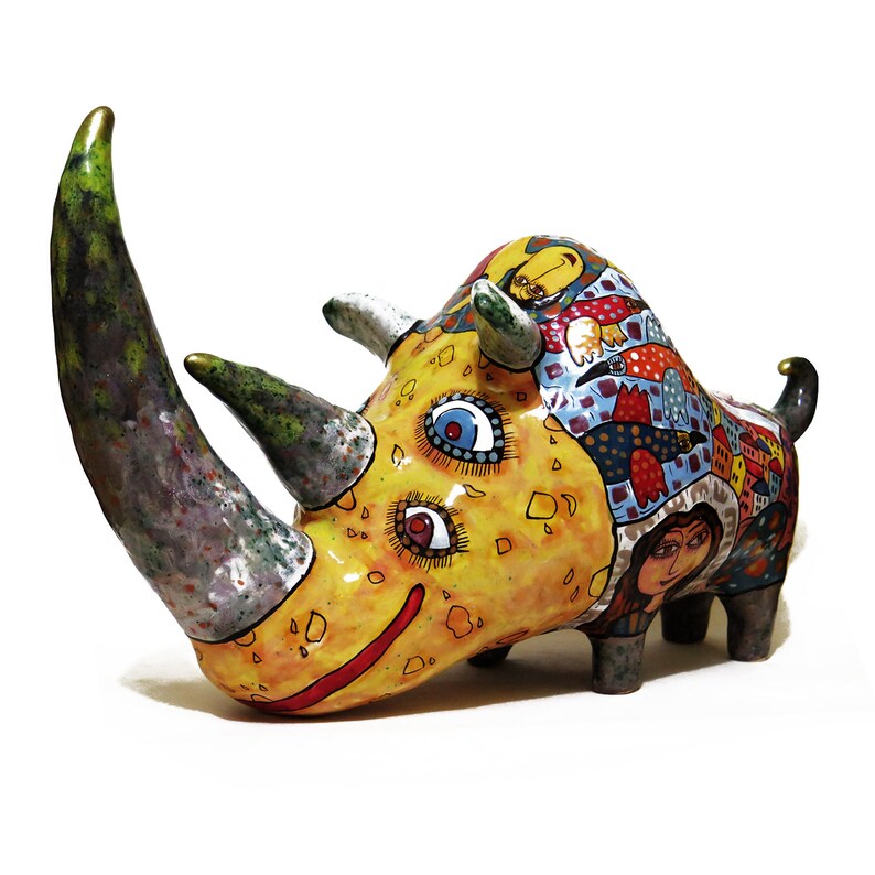 Ceramic Sculpture Foureyed Rhino Ceramic Figurines Animals Etsy