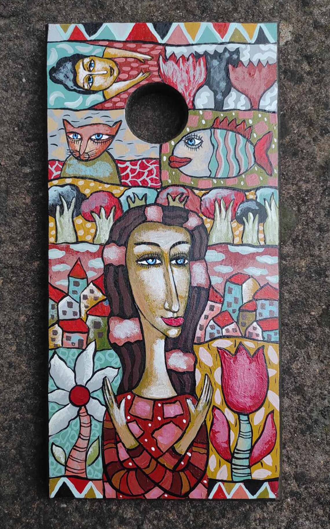 Hand Painted Cutting Board Collage on Cutting Board Painting Etsy