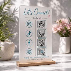 Anpassad QR-kodsskylt, akrylskylt för företag, skanna för att betala, Google-recension, display för sociala medier, personlig logotypskylt för disk