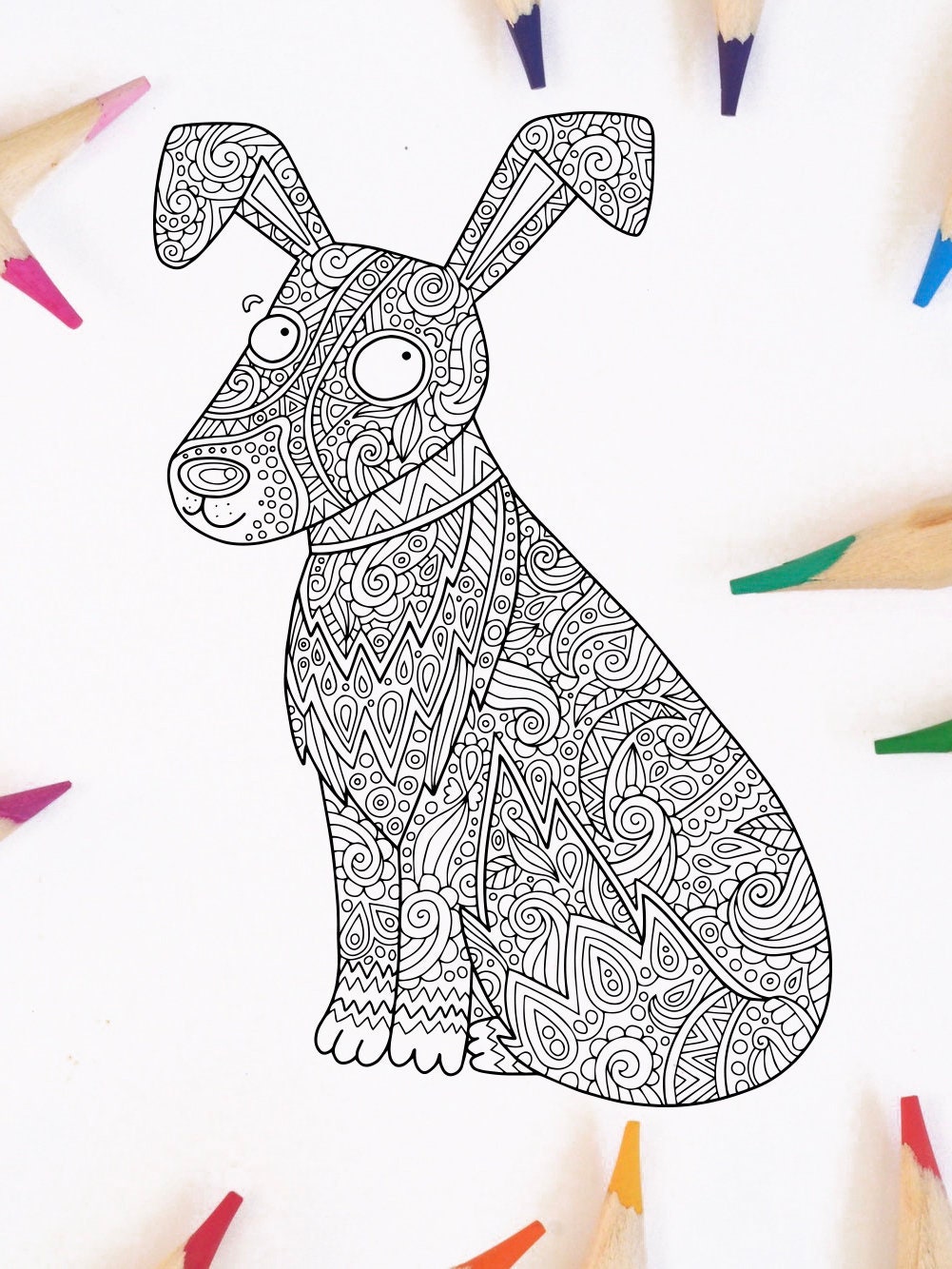 Adult Coloring Page Little Puppy Doodle Art DIY Coloring Etsy