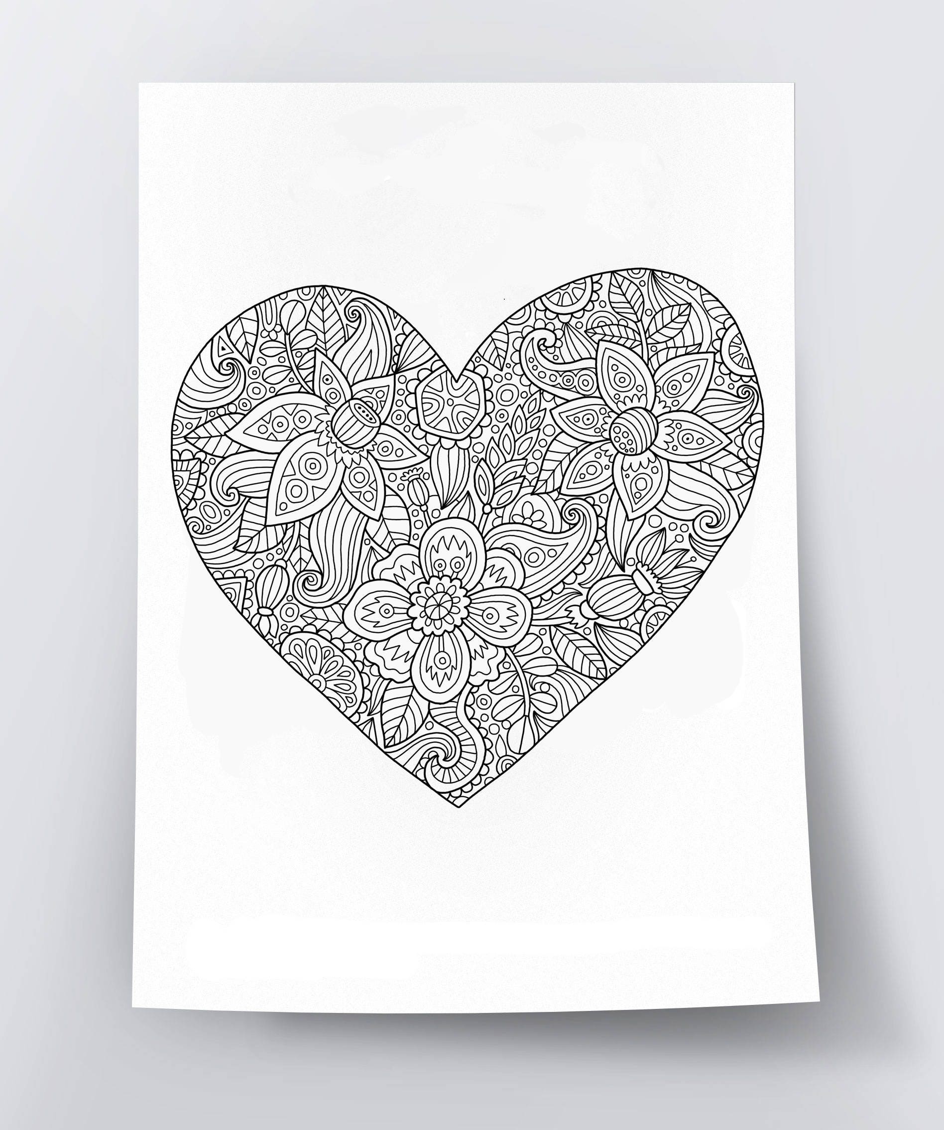 Adult Coloring Page Heart Doodle Art DIY Coloring Poster Etsy