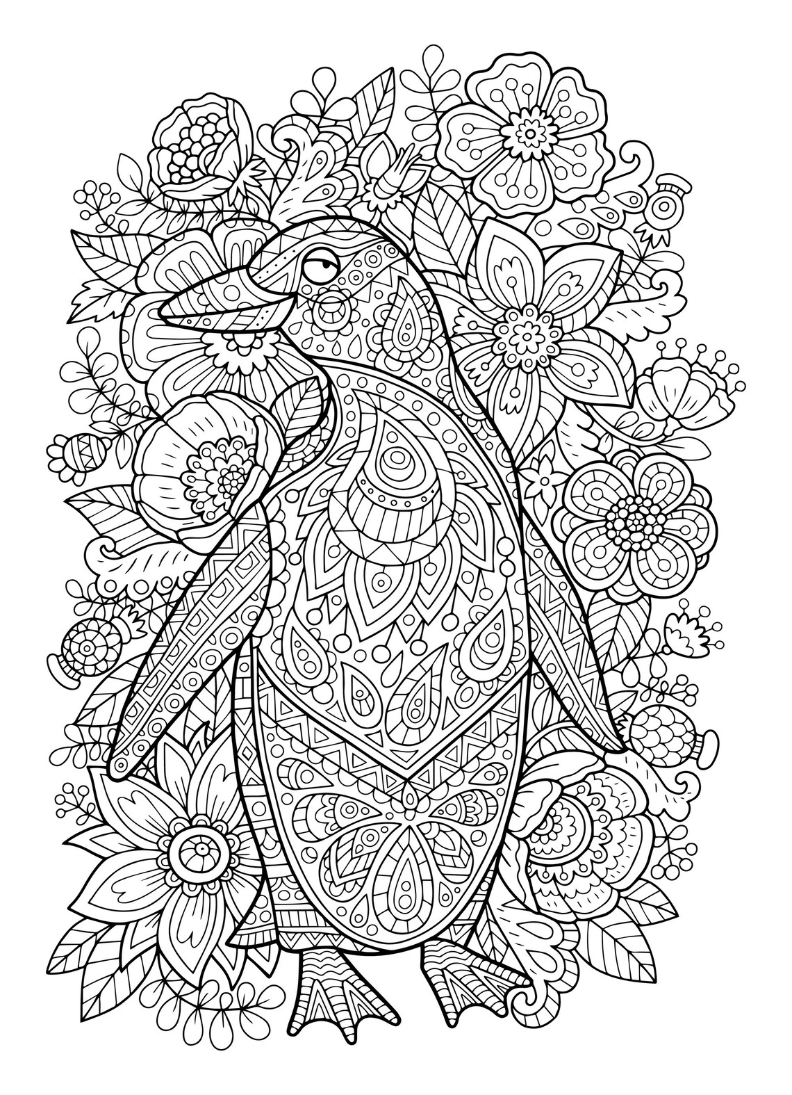 Adult Coloring Page: Penguin. Doodle Art DIY Coloring Poster - Etsy