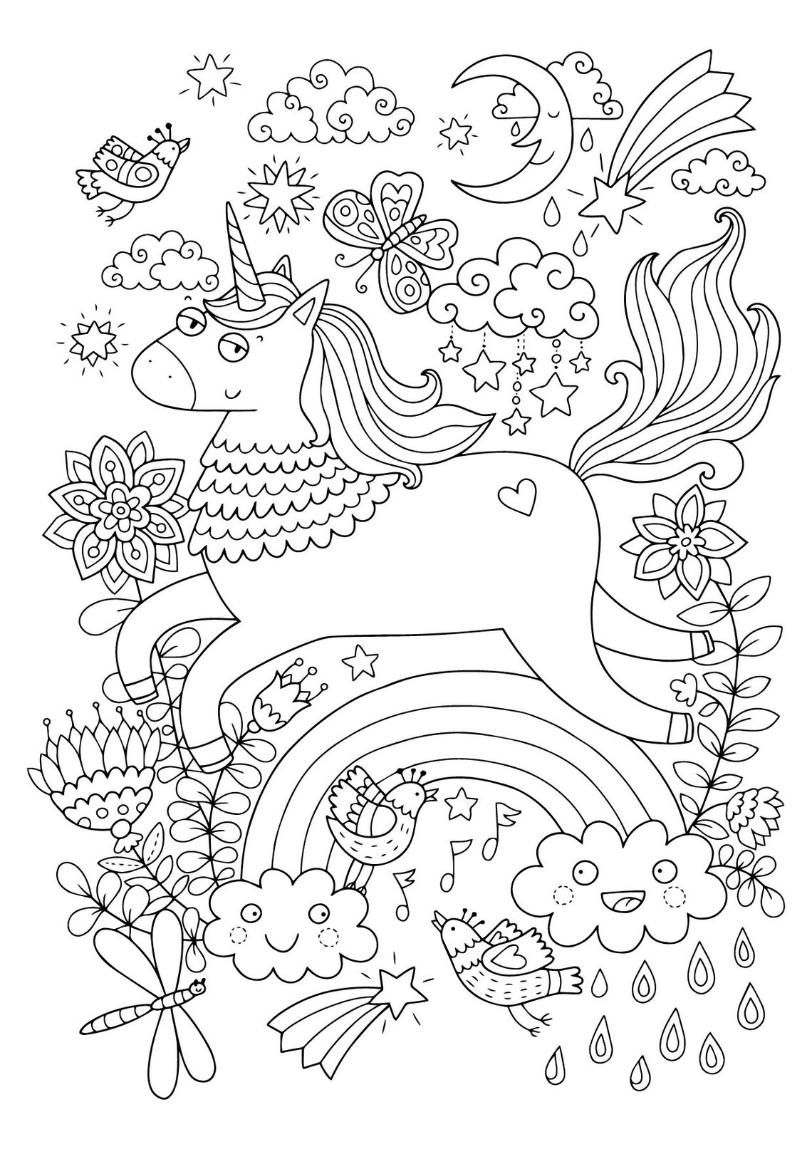 Cute Unicorn: Coloring Page for Adults or Kids. Doodle Art, DIY ...