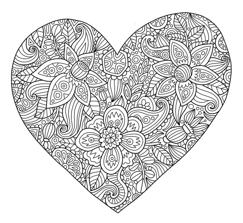 Adult coloring page Heart. Doodle art DIY coloring poster Etsy
