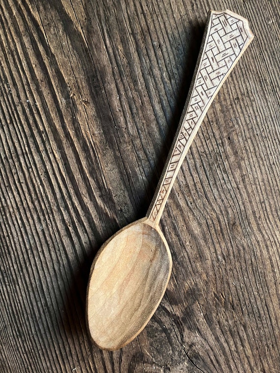 Hand Carved Wooden Eating Spoon Decorated Kolrosed Wedding gift House Warming Gift