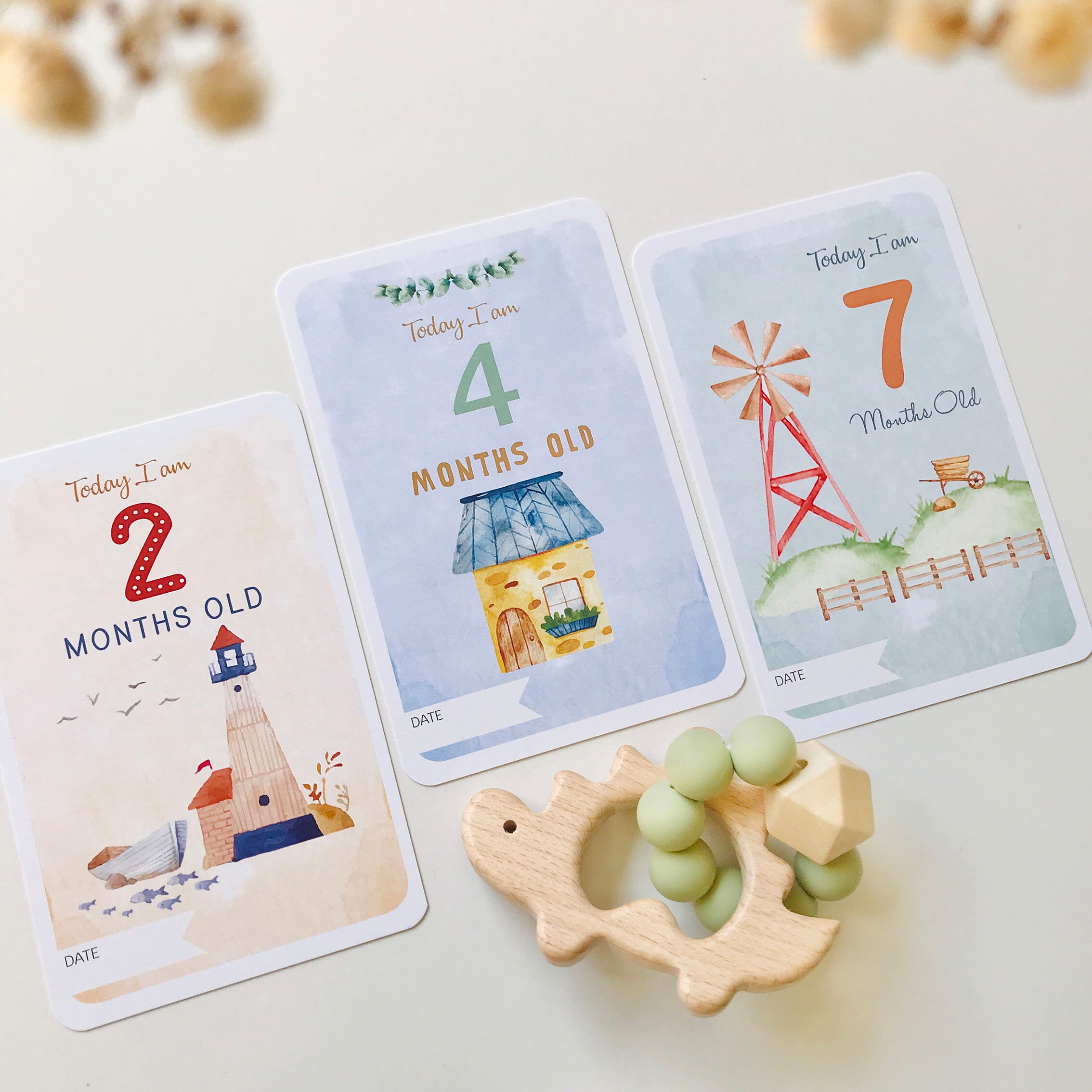 Watercolour Themed Baby Milestone Cards Set | Illustration Announcement ...