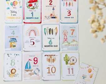 Watercolour Themed Baby Milestone Cards Set | Illustration Announcement Card | Memory | Baby Shower Gift
