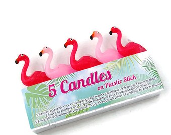 Set of 5 flamingo candles on a stick, flamingo party candles, party decoration, birthday candles, cupcake candles, pink red candles