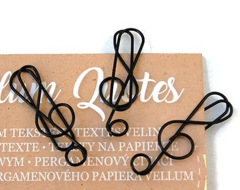 3 Musical notes paper clips, bookmarks, black planner clips, black musical notation paper clips, black binder clips, black page markers