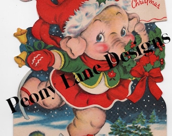 Digital Download Vintage Christmas Elephant Clip Art