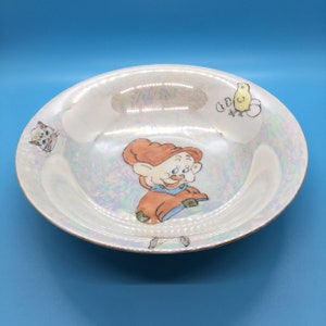 Snow White’s Dopey Iridescent Vintage Child’s Bowl | Rare Disneyana Collectible | Hand-Painted Look | 1940s–50s Era