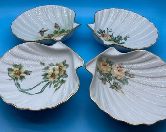 Limoges Vintage Yellow Rose Shell Dishes Set of 4
