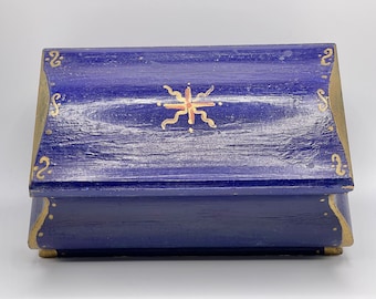 Vintage Royal Blue and Gold Decorative Wooden Box Coffeshop Sevilla