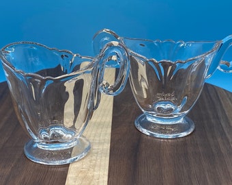 Depression Era Clear Glass Personal Sized Sugar and Creamer