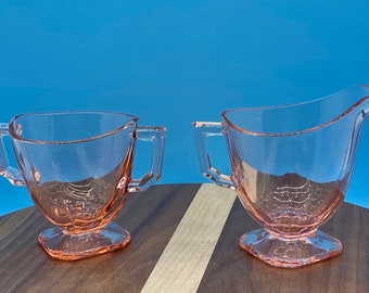 Pink Depression Era Small Personal Sugar and Creamer