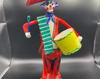 Vintage Signed MAJ Mexican Paper Mâché Clown Figurine