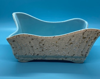 American Bisque Co. Turquoise white & 24K Gold Planter/Dish Mid-Century