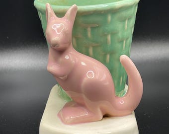 Vintage Ceramic Planter with Pink Kangaroo Figurine