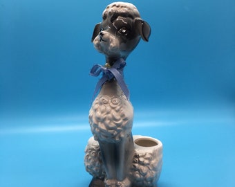 Enesco, Gray Poodle - Gem Eye, Vintage, Figurine - Lipstick Holder