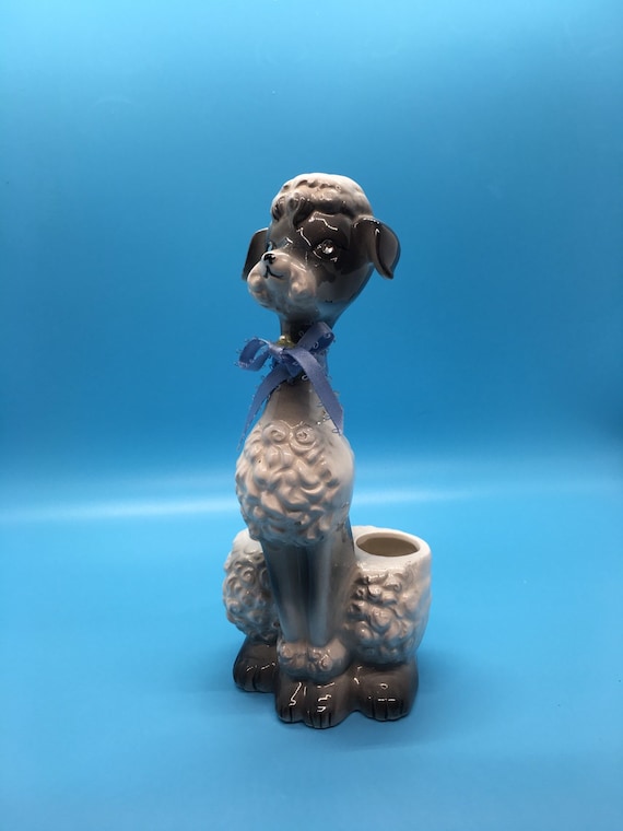 Enesco, Gray Poodle - Gem Eye, Vintage, Figurine - Lipstick Holder
