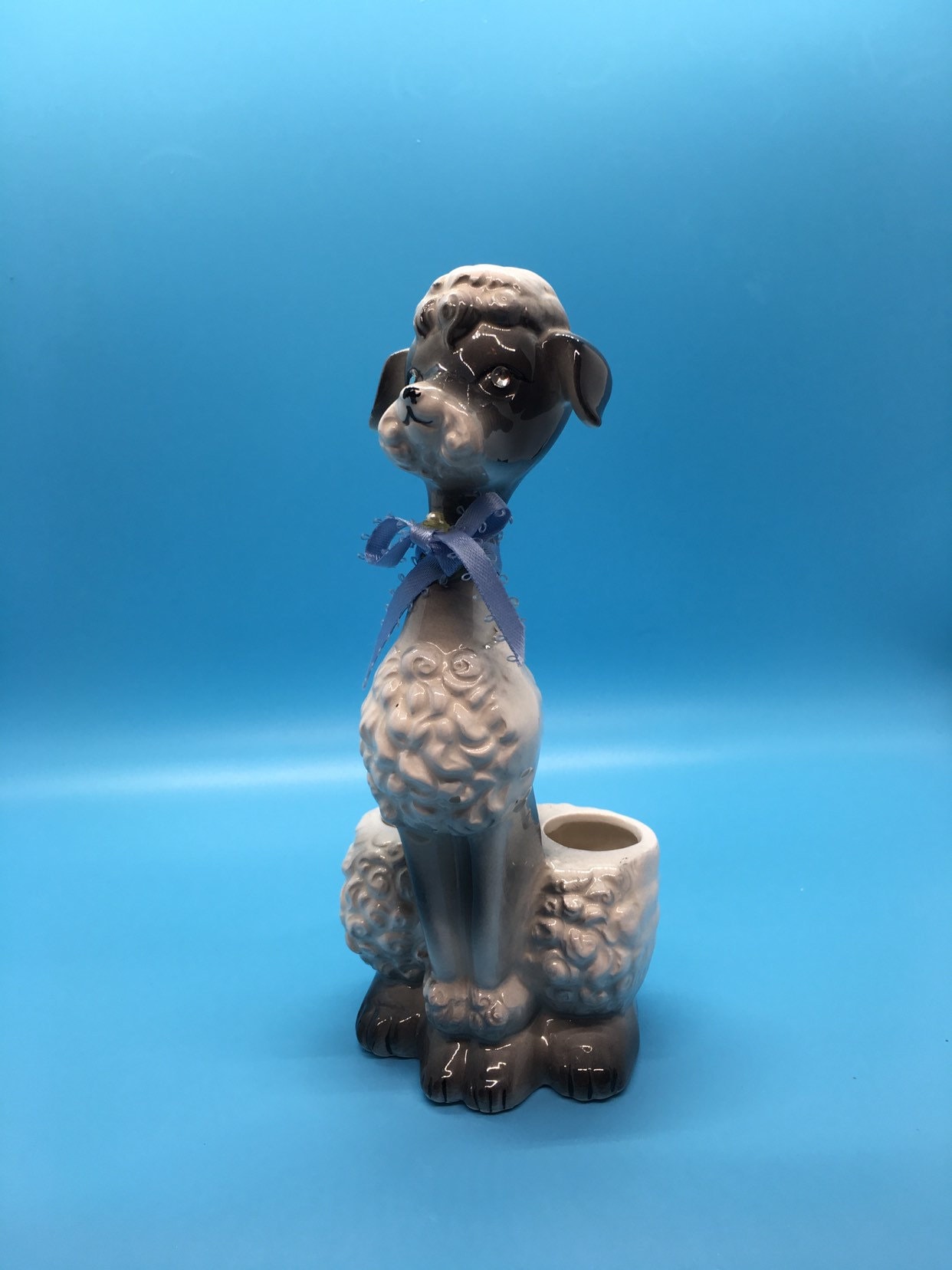 Enesco, Gray Poodle - Gem Eye, Vintage, Figurine - Lipstick Holder