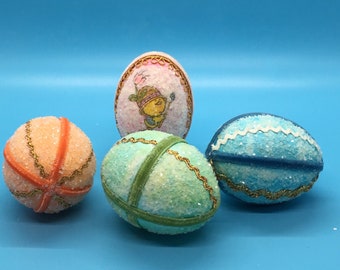 Handmade - Easter Eggs-Vintage-Glitter /Ric Rac-Set of 4