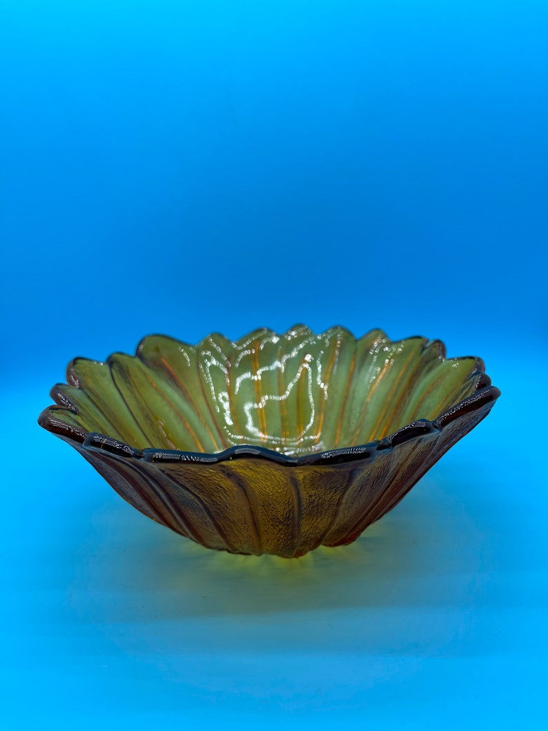 Indiana Amber Glass Sunflower Bowl 1960s image 5