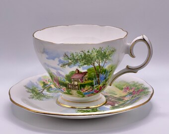 Queen Anne Tudor Cottage Vintage Fine Bone China Tea Cup