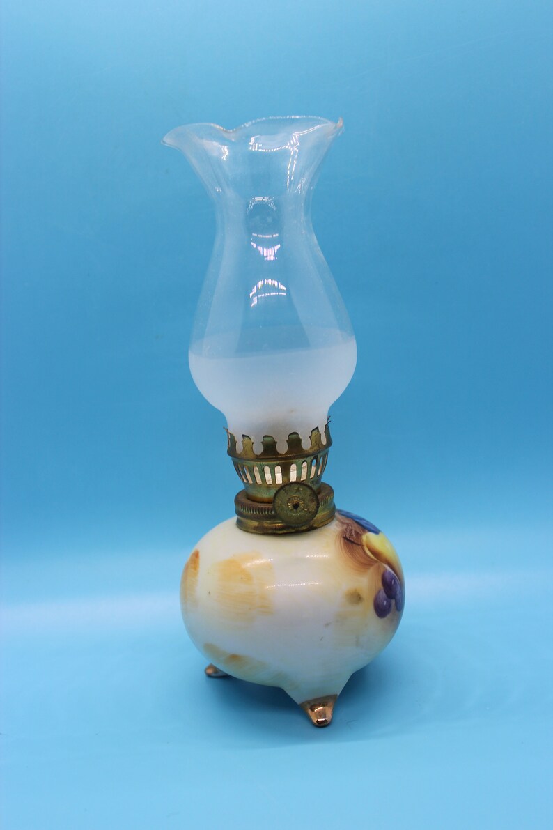 Enesco Vintage Footed Porcelain Oil Lamp Hand Painted Etsy