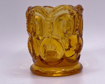 Vintage Collectible LG Wright Amber Moon & Stars Toothpick Holder 1960-70