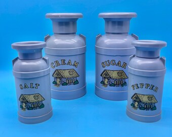 Vintage Milk Can Style Salt & Pepper Shakers and Sugar and Creamer Set