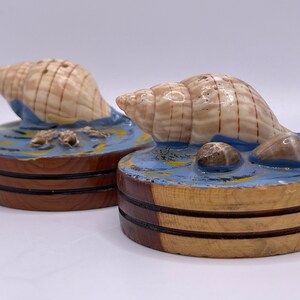 Vintage seashell and wooden salt and pepper shakers. Unique
