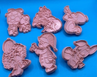 Vintage 1991 Precious Moments Cookie Cutter Set - Pink Enesco Christmas Holiday Baking Molds - Samuel J. Butcher Collectible
