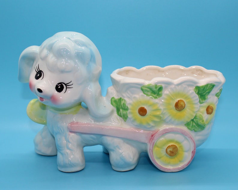 Lamb Pulling a Cart Vintage Planter