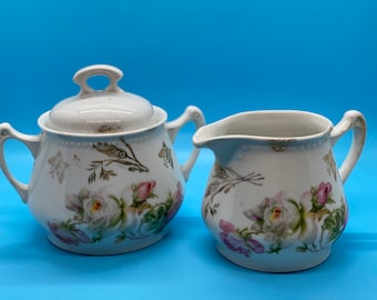 Vintage Hand-Painted German Porcelain Sugar & Creamer Set
