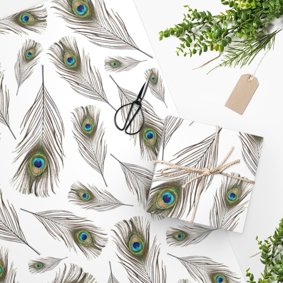 Peacock Feather Print Wrapping Paper 24x36 Inch Gift Wrap Etsy
