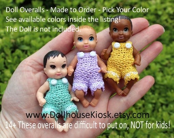 Baby Doll Overalls - Made to Order - Pick Your Color - for 3 Inch Doll