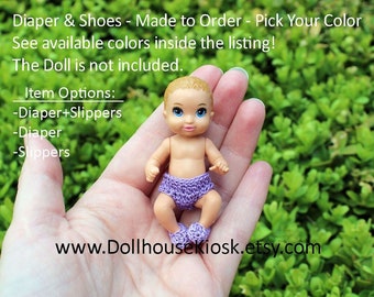 Baby Doll Diaper & Shoes - Made to Order - Pick Your Color - fit 3 Inch Doll