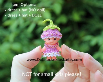 Mini Doll with Clothes - Baby Doll, Dress, Hat - Dollhouse Miniature Toy Flower Fairy