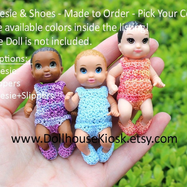 Baby Doll Onesie & Shoes - Made to Order - Pick Your Color - for 3 Inch Doll