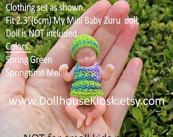 Clothes Set for Baby Doll – Crochet Onesie & Hat – Set as Shown – Fits 2.3” (6cm) My Mini Baby Zuru Doll