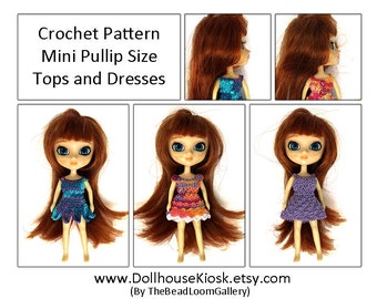 Crochet Pattern - Crochet Tops and Dresses - Mini Pullip Size - Fits Petite Blythe, Little Dal, and Similar Size Dolls - PDF File Vol.1