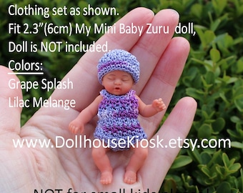 Clothes Set for Baby Doll – Crochet Onesie & Hat – Set as Shown – Fits 2.3” (6cm) My Mini Baby Zuru Doll