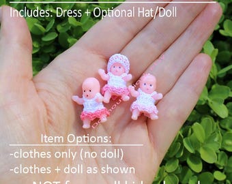 Micro Baby Doll with Clothes Set - 1 inch Baby Figurine, White Dress & Hat - Dollhouse Size - Made to Order - Pick Your Color