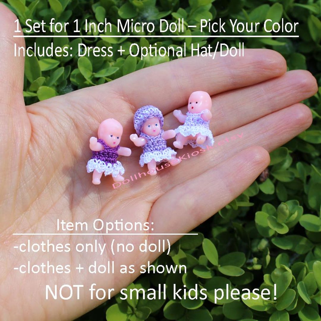 Micro Baby Doll With Clothes Set - 1 Inch Baby Figurine, Dress & Hat ...