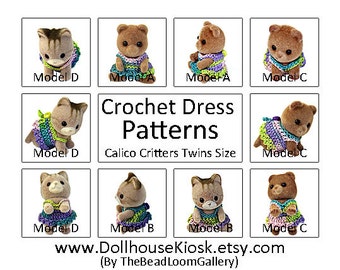 Crochet Pattern - Miniature Dresses - Calico Critters Twins Size - PDF File Vol.16