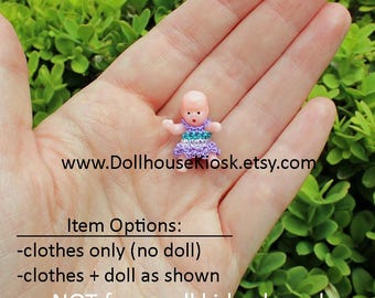 Micro Baby Doll (1 Inch) with Handmade Crochet Dress – Choose Doll with Outfit or Dress Only
