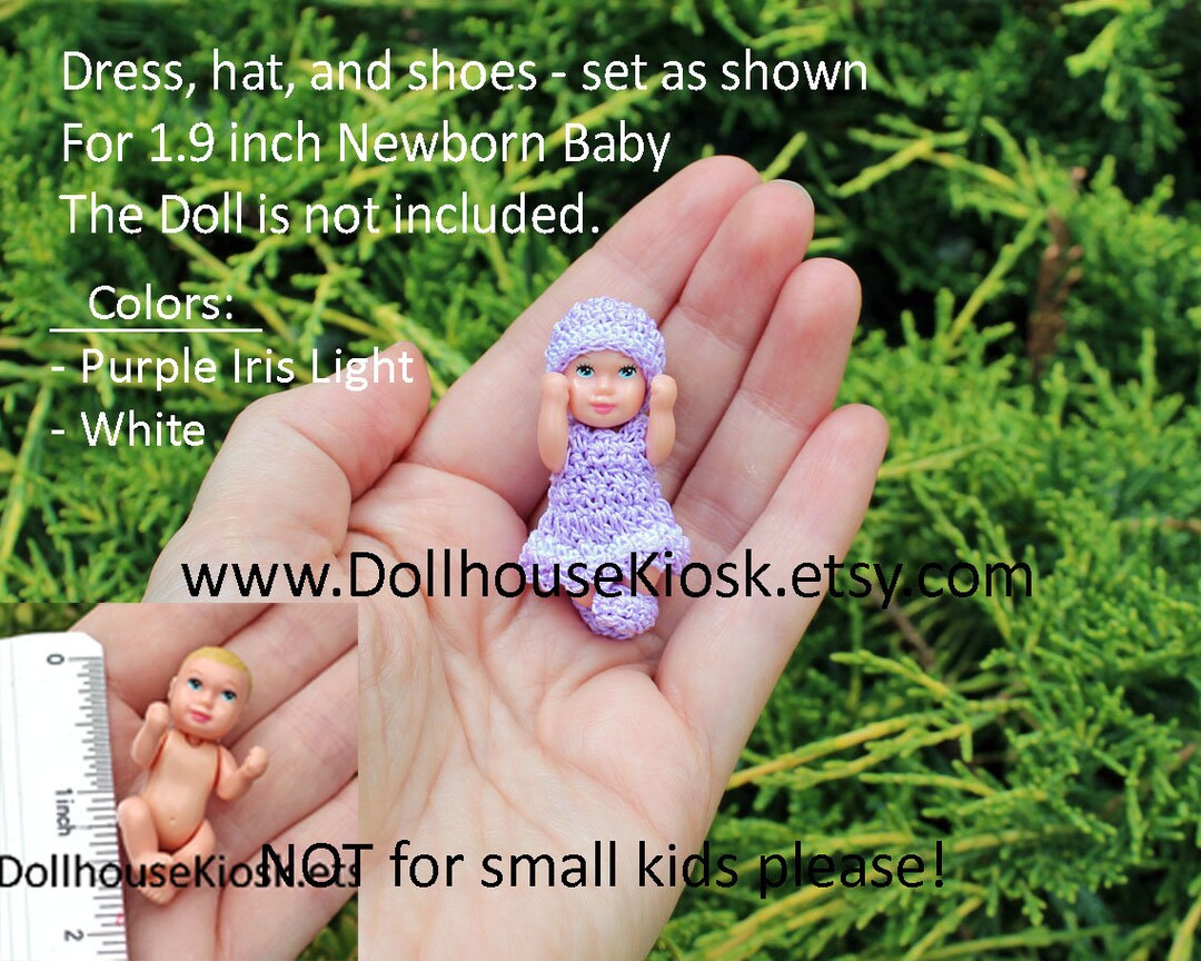 Doll Clothes Newborn Baby Doll Dress Set as Shown Fit 1.9 Inch Mattel Doll Dress, Hat, and Shoes