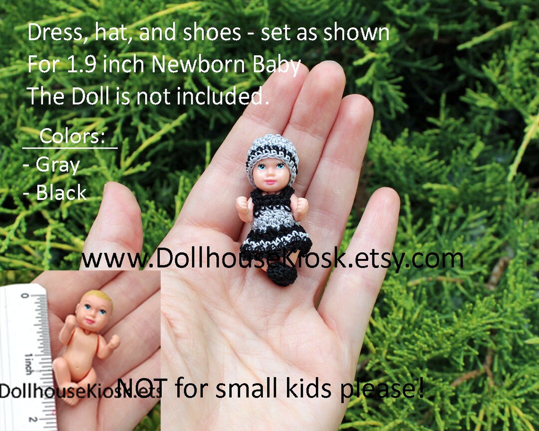 Doll Clothes Newborn Baby Doll Dress Set as Shown Fit 1.9 Inch Mattel Doll Dress, Hat, and Shoes