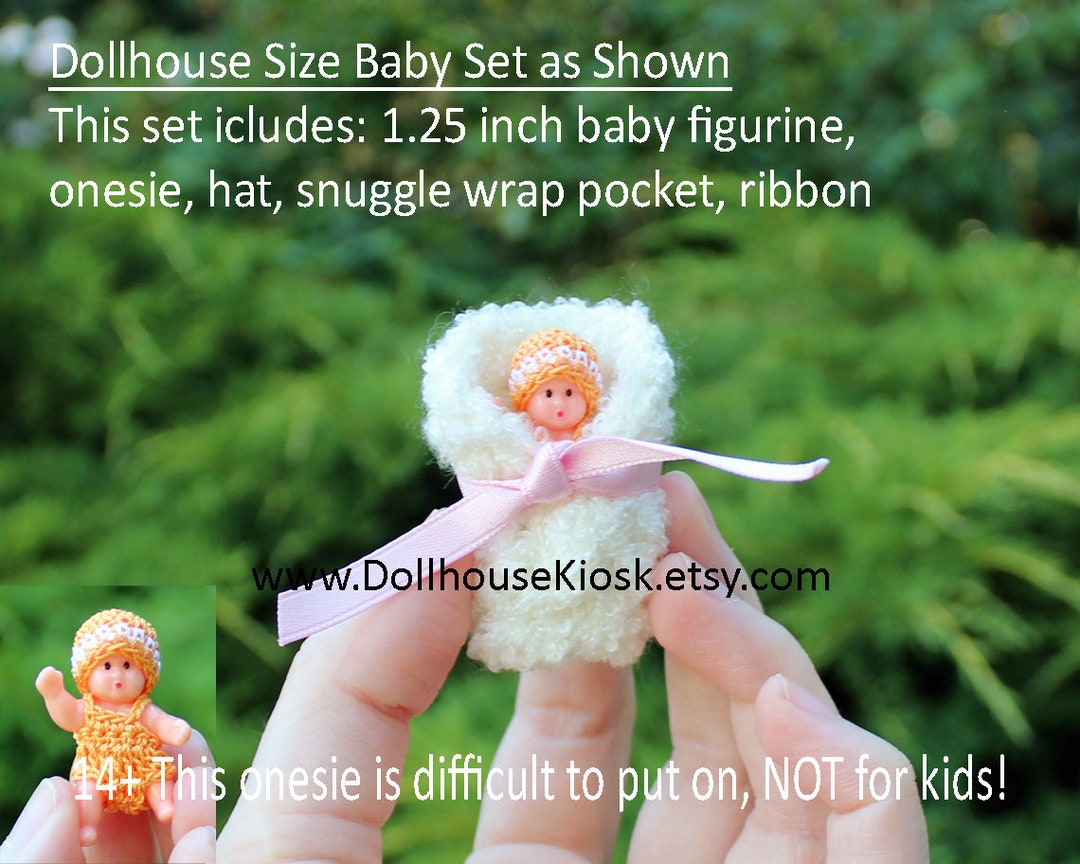 Mini Baby Doll Set as Shown 1.25 Inch Baby Figurine, Onesie, Hat